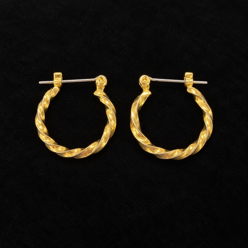Vtg Twisted Rope Hoop Earrings Womens Gold Tone Latch Back Round Polished